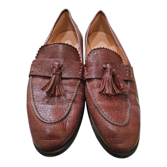 J. Crew Crackled Leather Academy Loafers with Tassels Brown 10 - Picture 5 of 9